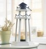 White Wood Lighthouse Candle Lantern