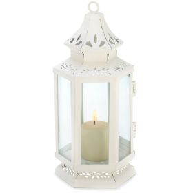 Victorian Style White Candle Lantern - 8 inches