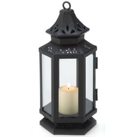 Victorian Style Black Candle Lantern - 8 inches