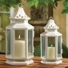 Victorian Style White Candle Lantern - 10.5 inches