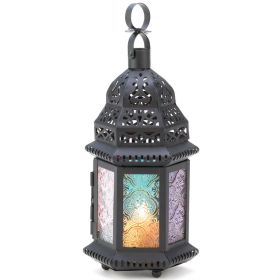 Multi-Colored Glass Moroccan Candle Lantern - 10 inches