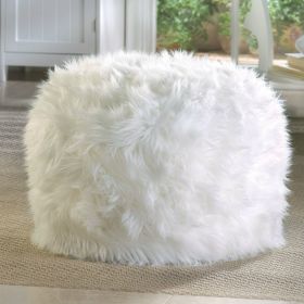 Furry White Ottoman Pouf or Seat