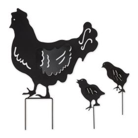 Chicken Family Black Metal Garden Stake Set