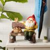 Garden Gnome and Squirrel on Welcome Bench