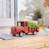 Metal Red Truck Planter with Solar-Powered Headlights