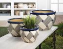 Blue Woven Design Ceramic Planter Set