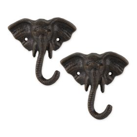 Cast Iron Elephants Wall Hooks Set of 2