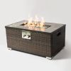 Outdoor Fire Table Propane Fire Pit Rattan gas fire table;  gas fire table with tile tabletop - Brown