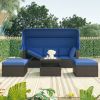 Outdoor Patio Rectangle Daybed with Retractable Canopy, Wicker Furniture Sectional Seating with Washable Cushions, Backyard, Porch - Blue