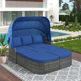 Outdoor Patio Furniture Set Daybed Sunbed with Retractable Canopy Conversation Set Wicker Furniture  - Blue