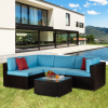 Outdoor Garden Patio Furniture 5-Piece Brown PE Rattan Wicker Sectional - Default