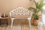 Outdoor Patio Bench; Garden Bench with Cushion All-Weather Cast Aluminum Extra Loveseat for Lawn Front Porch Path Yard Decor Deck Furniture White - as