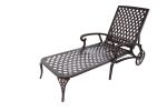 Cast Aluminum Outdoor Chaise Lounge Chair with Wheels, Tanning Chair with 3-Position Adjustable Backrest, Chaise Lounge Outdoor Reclining Chair Pool C