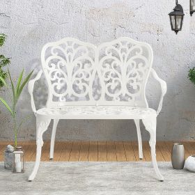 Outdoor Patio Bench; Garden Bench All-Weather Cast Aluminum Loveseat for Lawn Front Porch Path Yard Decor Deck Furniture White - as Pic