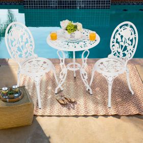 Bistro Table Set; White Rose 3 Piece; Outdoor Patio Table and Chairs Furniture; Durable Rust Weather Resistance; Rose White - as Pic