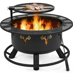 32" Round Black Finish Iron Fire Pit - 32"