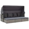 Patio Lounge Bed with Roof Mixed Gray Poly Rattan - Gray