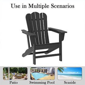 Resistant Adirondack Chair for Patio Deck Garden Fire Pit Chair; Composite Adirondack Chair; Black; 1 piece. - as Pic