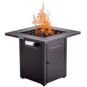 28in Propane Fire Pits Table; 50000 BTU Gas Square Outdoor Dinning Firepit Fireplace Dinning Tables with Lid; Lava Stone; ETL Certification; for Outsi