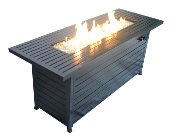 57in Outdoor Gas Propane Fire Pits Table; Aluminum; 50000BTU Firepit Fireplace Dinning Table with Lid; Fire Glass; Retangular; ETL Certification; for