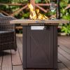 28inch Outdoor Gas Fire Pit Table ; 48; 000 BTU; Square Outdside Propane Patio Firetable; ETL Certification; Bionic Wood Grain Lid; for Backyard; Gard