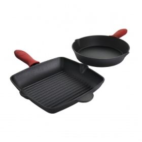 MegaChef Pre-Seasoned 4 Piece Cast Iron Set with Silicone Handles - Cast Iron