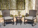 SR 3 Piece Outdoor Patio Furniture Set Bistro Set 2 Wicker Chairs with Cushion and Coffee Table - Dark Brown