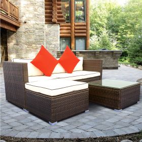 3 Piece Patio Sectional Wicker Rattan Outdoor Furniture Sofa Set - Cream