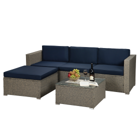 Outdoor Garden Patio Furniture 5-Piece Brown PE Rattan Wicker Sectional Cushioned Sofa Sets - Gray