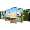 Canvas Wall Print Set Sand Beach with Hammock 79" x 39" - Multicolour