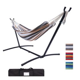 Double Classic Hammock with Stand for 2 Person- Indoor or Outdoor Use-with Carrying Pouch-Powder-coated Steel Frame - Durable 450 Pound Capacity; Brow