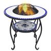 Mosaic Fire Pit Table Blue and White 26.8" Ceramic - Blue