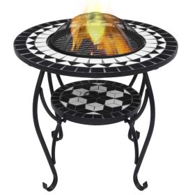 Mosaic Fire Pit Table Black and White 26.8" Ceramic - Black