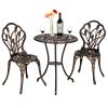 Cast Aluminum Outdoor 3 Piece Tulip Bistro Set of Table and Chairs XH - Bronze