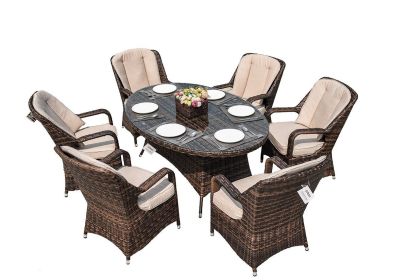 Direct Wicker Patio Wicker 7 Piece Oval Dining Set-Gray - Dark Color