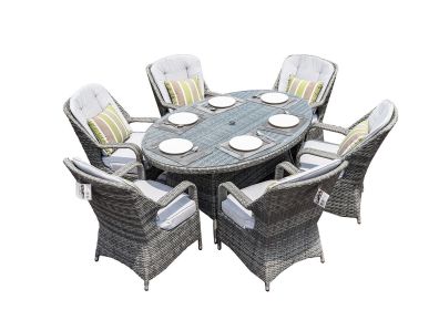 Direct Wicker Patio Wicker 7 Piece Oval Dining Set-Gray - Light Color