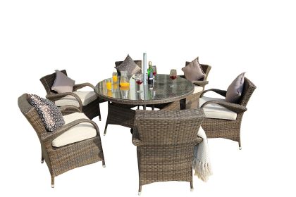 Direct Wicker Outdoor Patio Furniture 7PCS Cast Aluminum Dining Table and Chair - brown