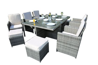 Direct Wicker 11-Piece Outdoor PE Rattan Wicker Patio Dining Table Set Garden Outdoor Patio Furniture Set - gray