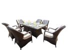 Turnbury Outdoor 7 Piece Patio Wicker Gas Fire Pit Set Rectangular Table With Arm Chairs by Direct Wicker - brown