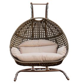 Drop shipping Double Seater Outdoor Hammock Patio Rattan Wicker Egg Hanging Swing Chair - Brown