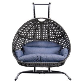 Drop shipping Double Seater Outdoor Hammock Patio Rattan Wicker Egg Hanging Swing Chair - Black