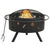 Fire Pit with Poker 29.9" XXL Steel - Black