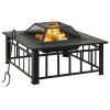 Garden Fire Pit with Poker 31.9"x31.9"x18.5" XXL Steel - Black