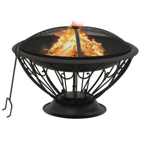 Fire Pit with Poker 29.5" XXL Steel - Black