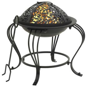 Fire Pit with Poker 19.3" Steel - Black