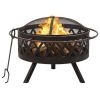 Rustic Fire Pit with Poker 29.9" XXL Steel - Black