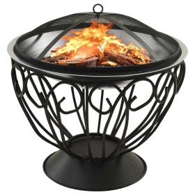 2-in-1 Fire Pit and BBQ with Poker 23.2"x23.2"x23.6" Stainless Steel - Silver