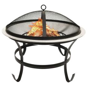 2-in-1 Fire Pit and BBQ with Poker 22"x22"x19.3" Stainless Steel - Silver