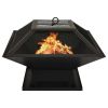 2-in-1 Fire Pit and BBQ with Poker 18.3"x18.3"x14.6" Steel - Black