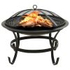 2-in-1 Fire Pit and BBQ with Poker 22"x22"x19.3" Steel - Black